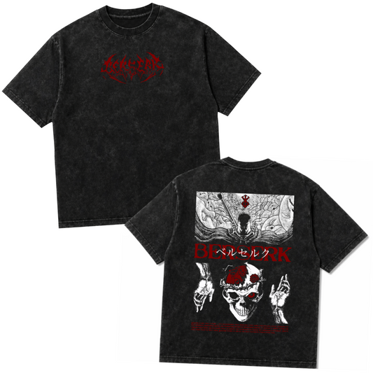Camiseta Berserk Oversize Acid Wash | Arte Guts & Marca del Sacrificio